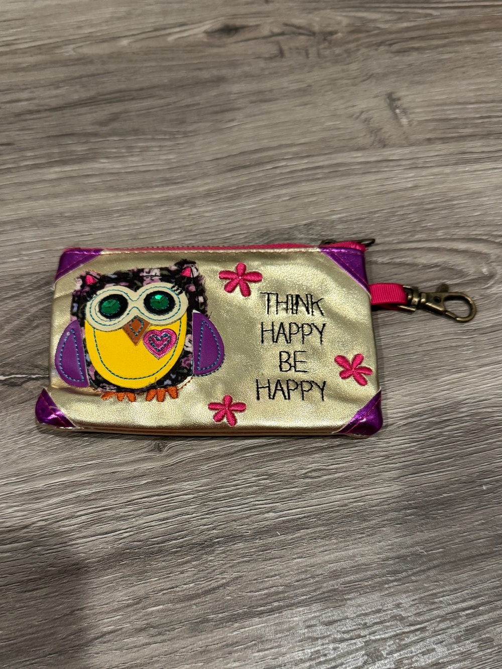 Owl Coin Purse Pouch - Think Happy Be Happy - Good Condition